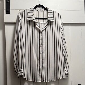 ZC & GF Striped Button-Up Shirt Wrinkle Free black & White Striped 2XL XXL